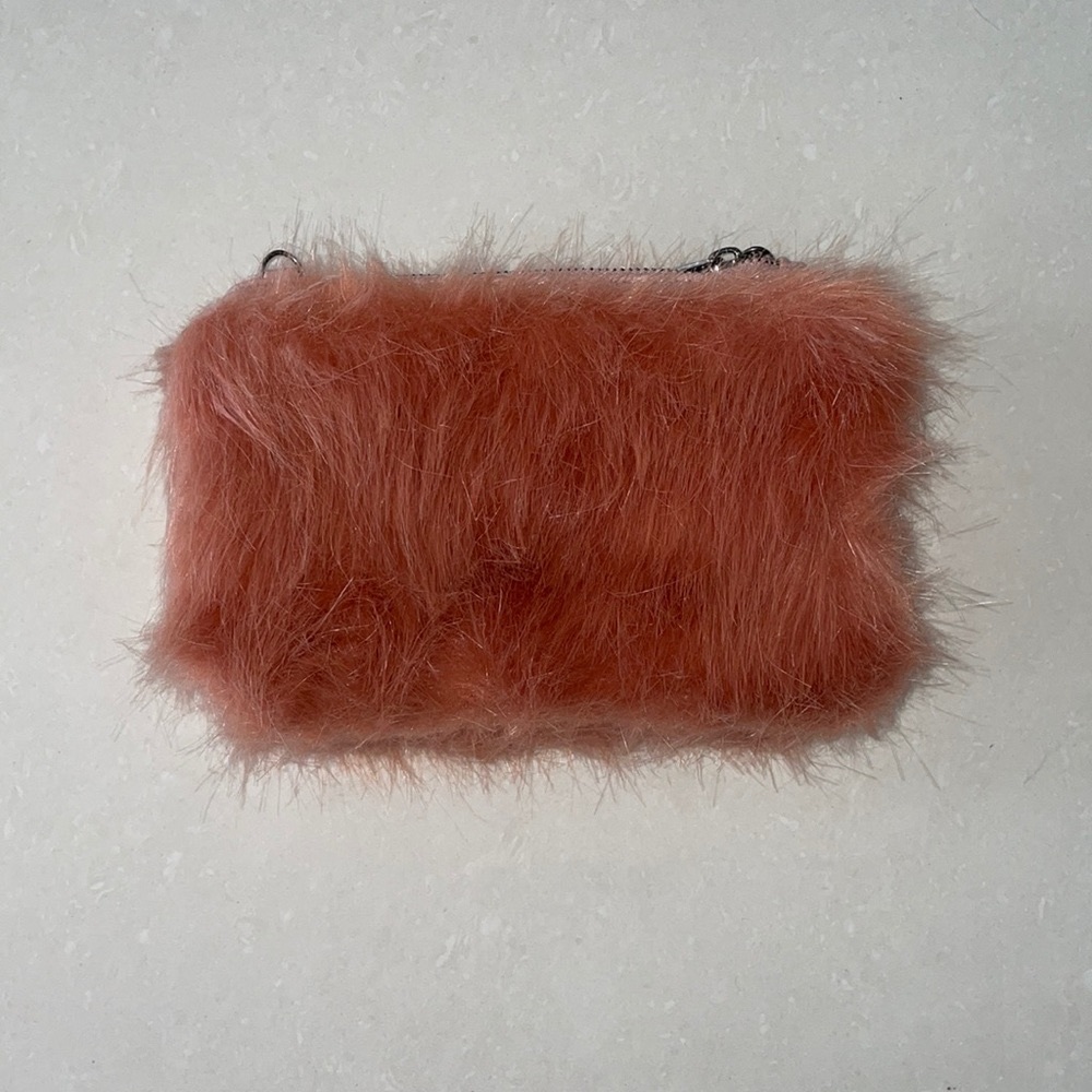 Salmon Colored Faux Fur Women’s Clutch